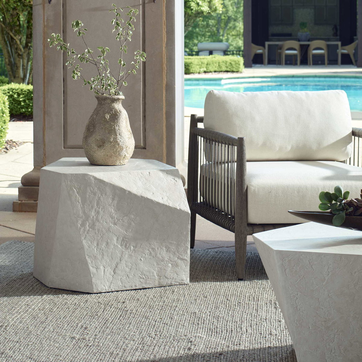 Parra Limestone Outdoor Side Table, Outdoor Table by Uttermost, 2' width x 1'6" height x 2' depth View 2