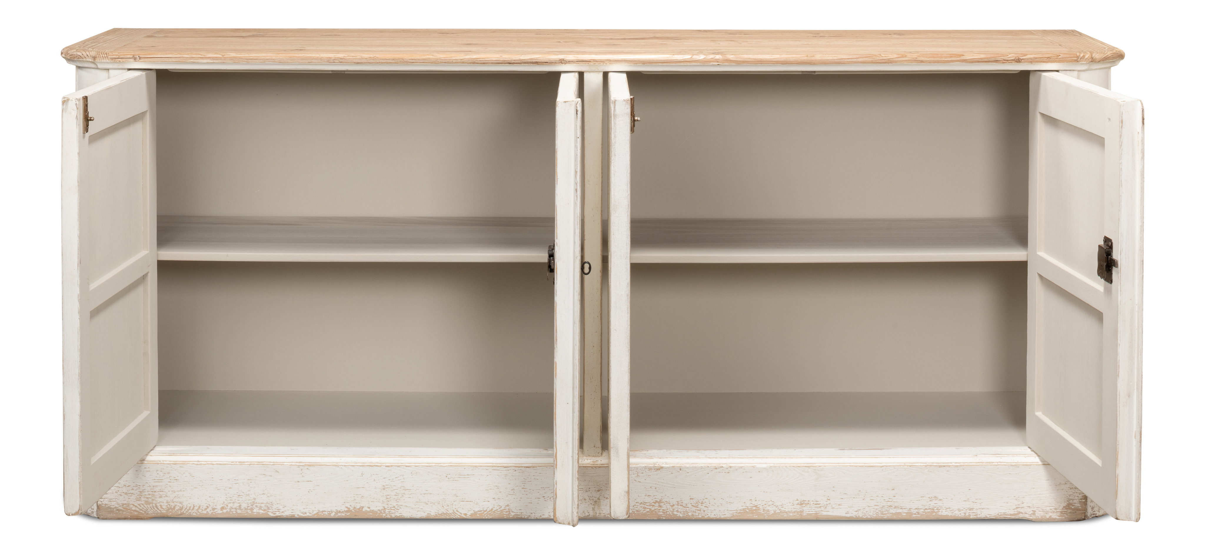 Antique Whitewash Sideboard, 4 Door, Cabinets & Sideboard by Sarreid, 83" length x 20" width x 36" height View 9