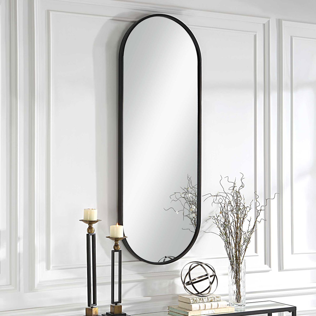 Varina Tall Black Mirror, by Uttermost, 22" width x 60" height x 1.5" depth View 4