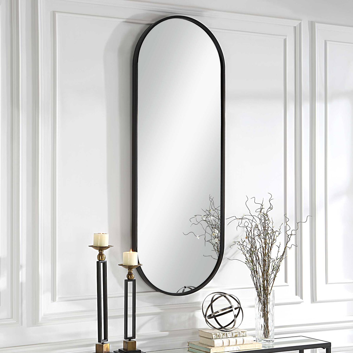 Varina Tall Black Mirror, by Uttermost, 22" width x 60" height x 1.5" depth View 4