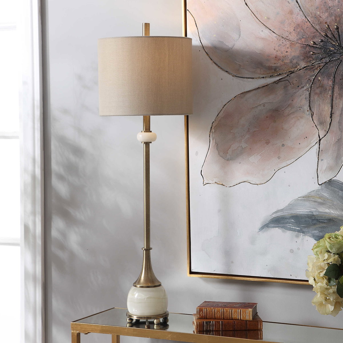 Natania Plated Brass Buffet Lamp, Table Lamp by Uttermost, 11" width x 35" height x 11" depth View 6