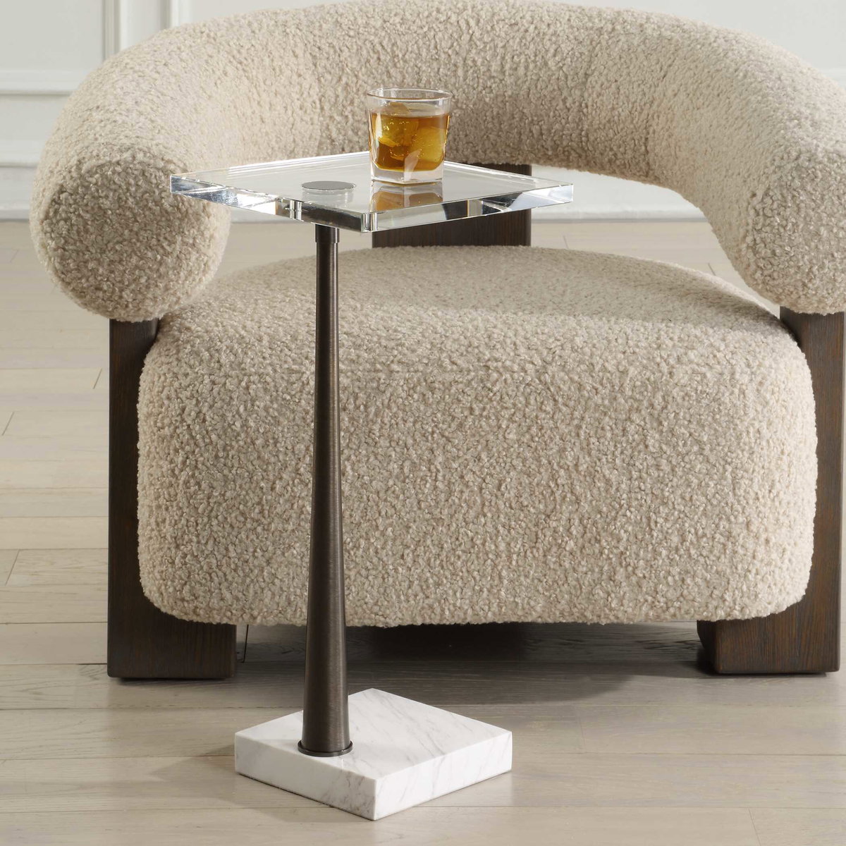 Pelton Marble Glass Drink Table, Side & End Table by Uttermost, 11" width x 24" height x 11" depth View 2