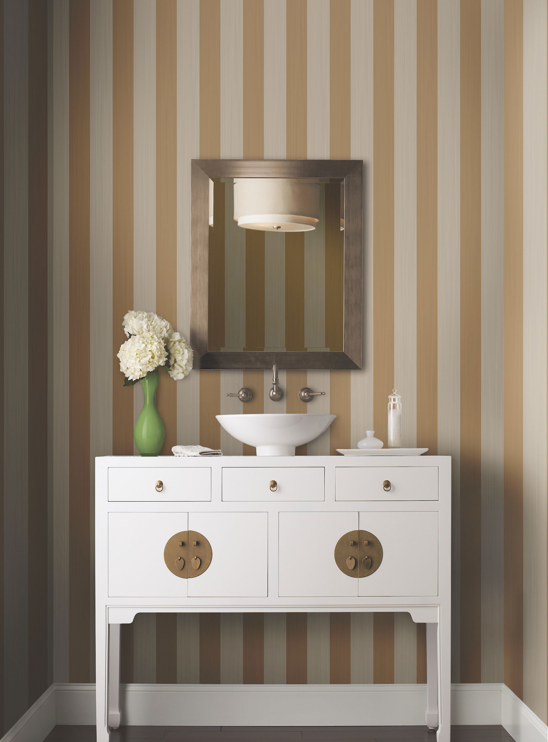 Wide Two-Color Stripe Metallic Wallpaper, by York Wall, 33' length x 1'8.8" width x 0.02" depth View 2