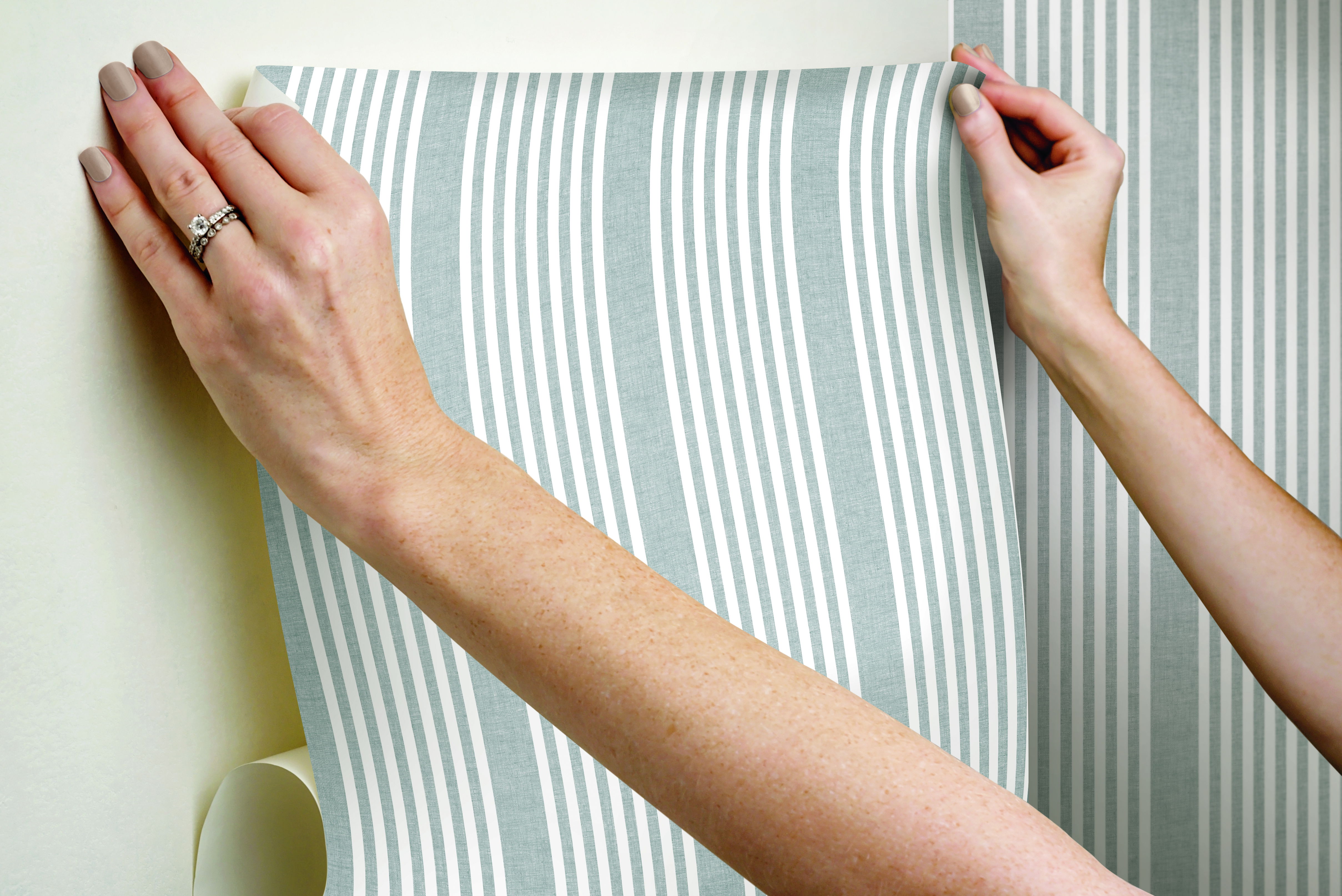 French Linen Stripe Grey Peel & Stick Wallpaper large image 