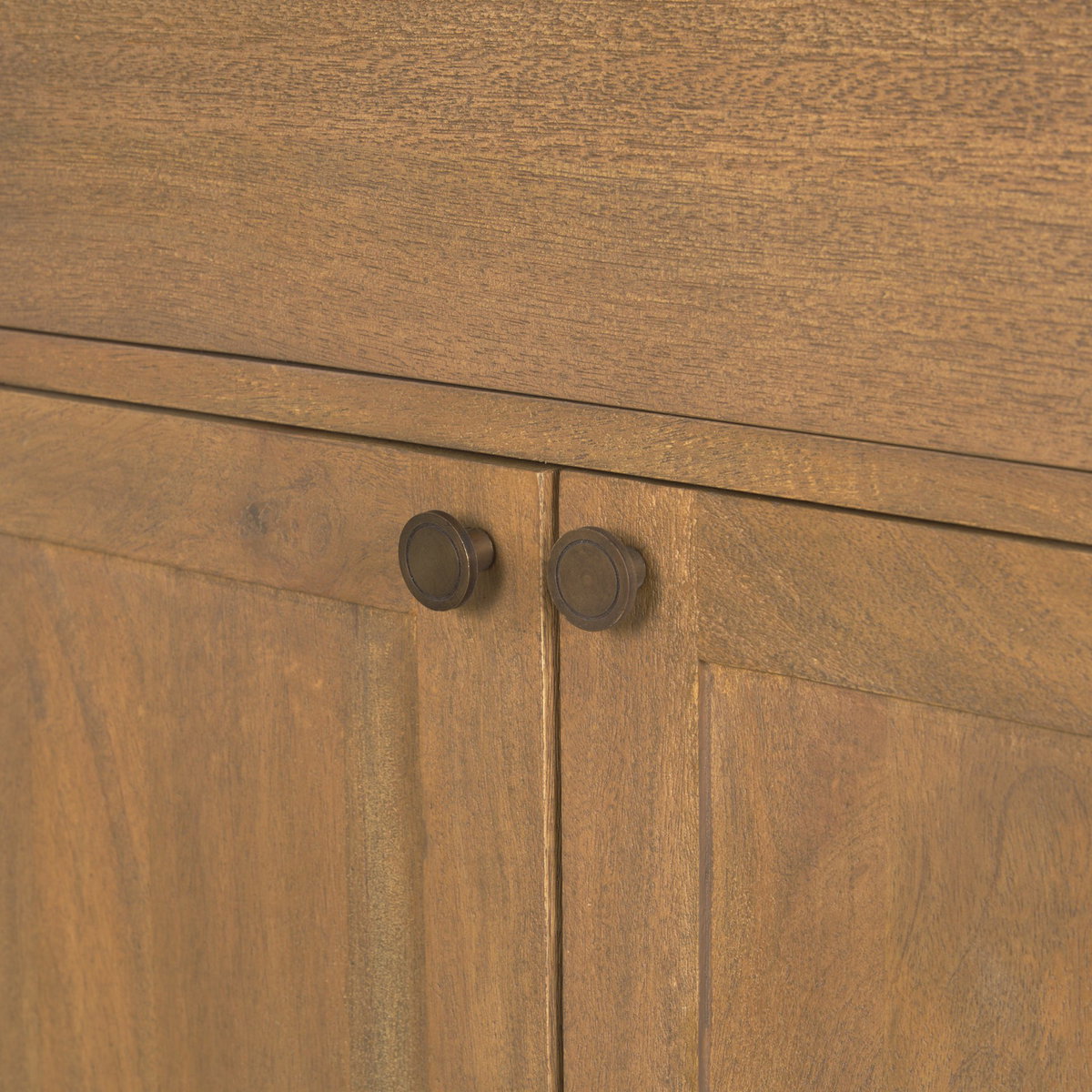 Baron Light Brown Solid Wood with Gunmetal Knobs 2-Door Accent Cabinet, Cabinets & Chest by Mercana, 34" length x 18.5" width x 27" height View 11