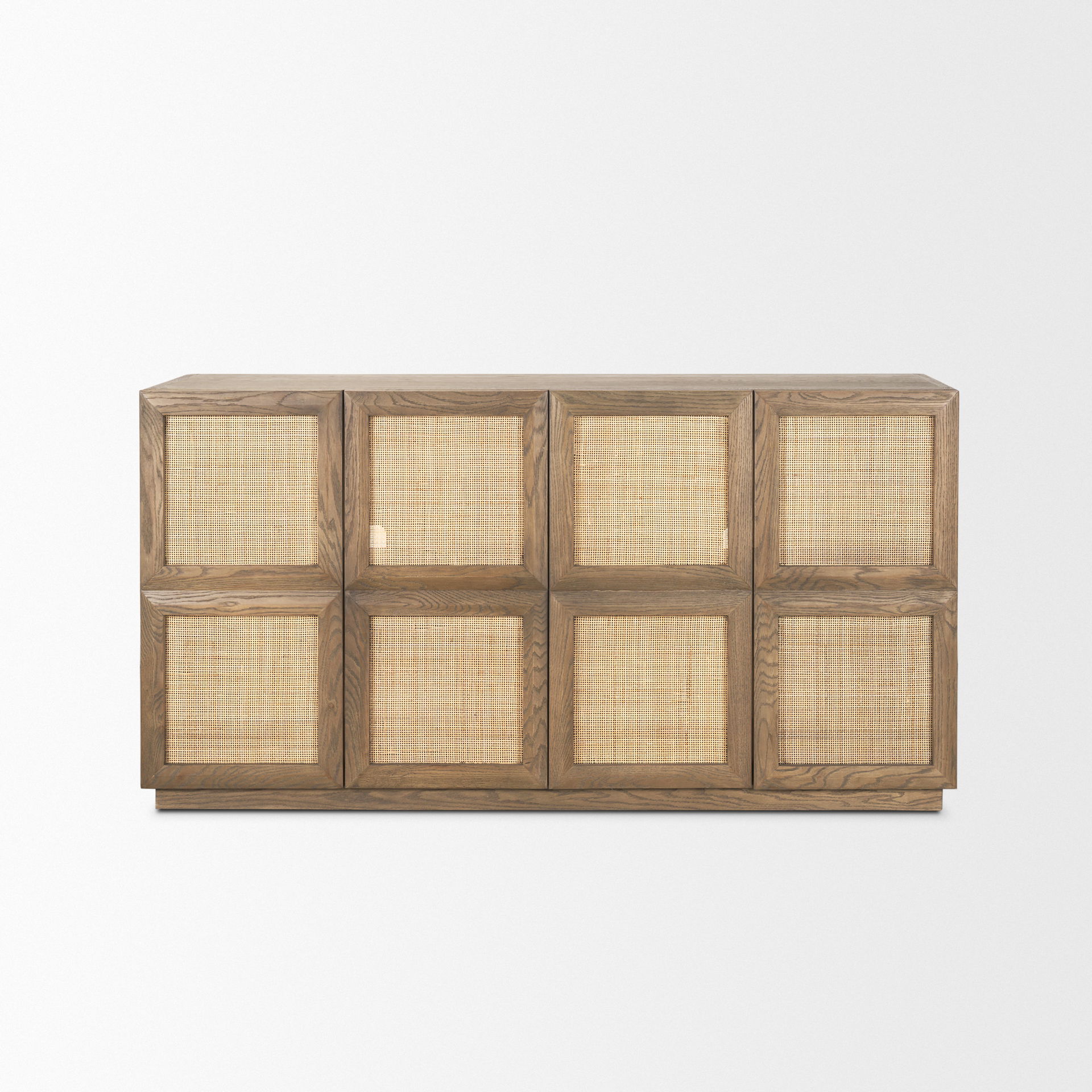 Sina Brown Oak Wood with Natural Rattan 4 Door Sideboard, Sideboards & Buffet by Mercana, 64.17" length x 17.72" width x 33.46" height View 6