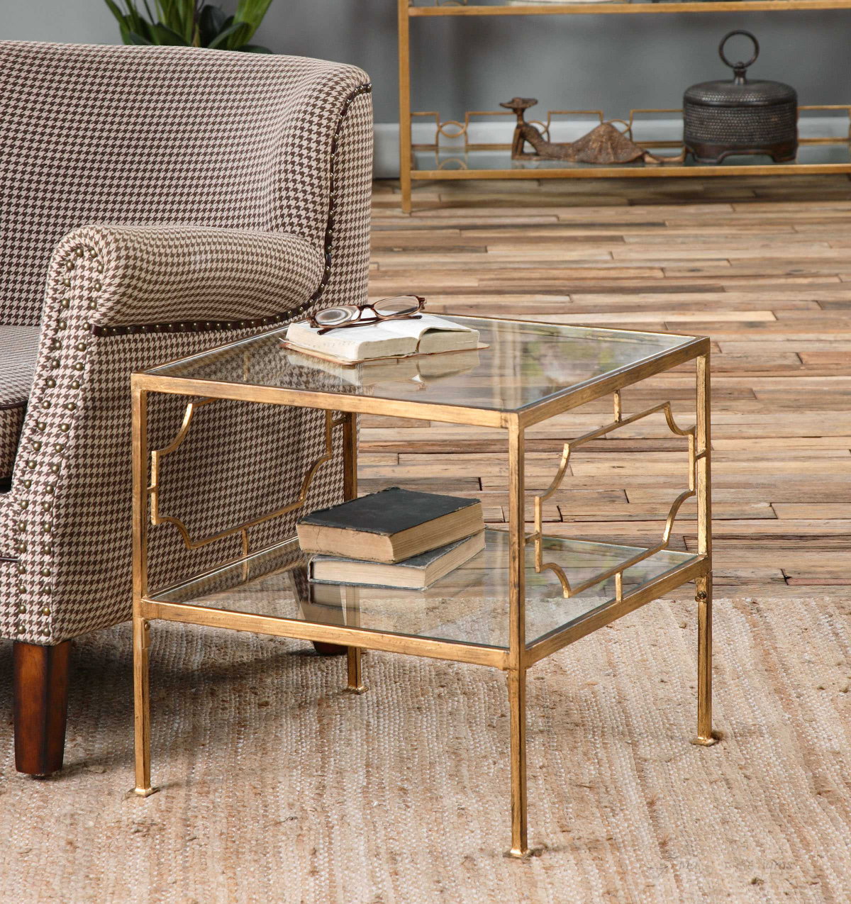 Genell Gold Cube Table, Side & End Table by Uttermost, 19" width x 19.25" height x 19" depth View 2