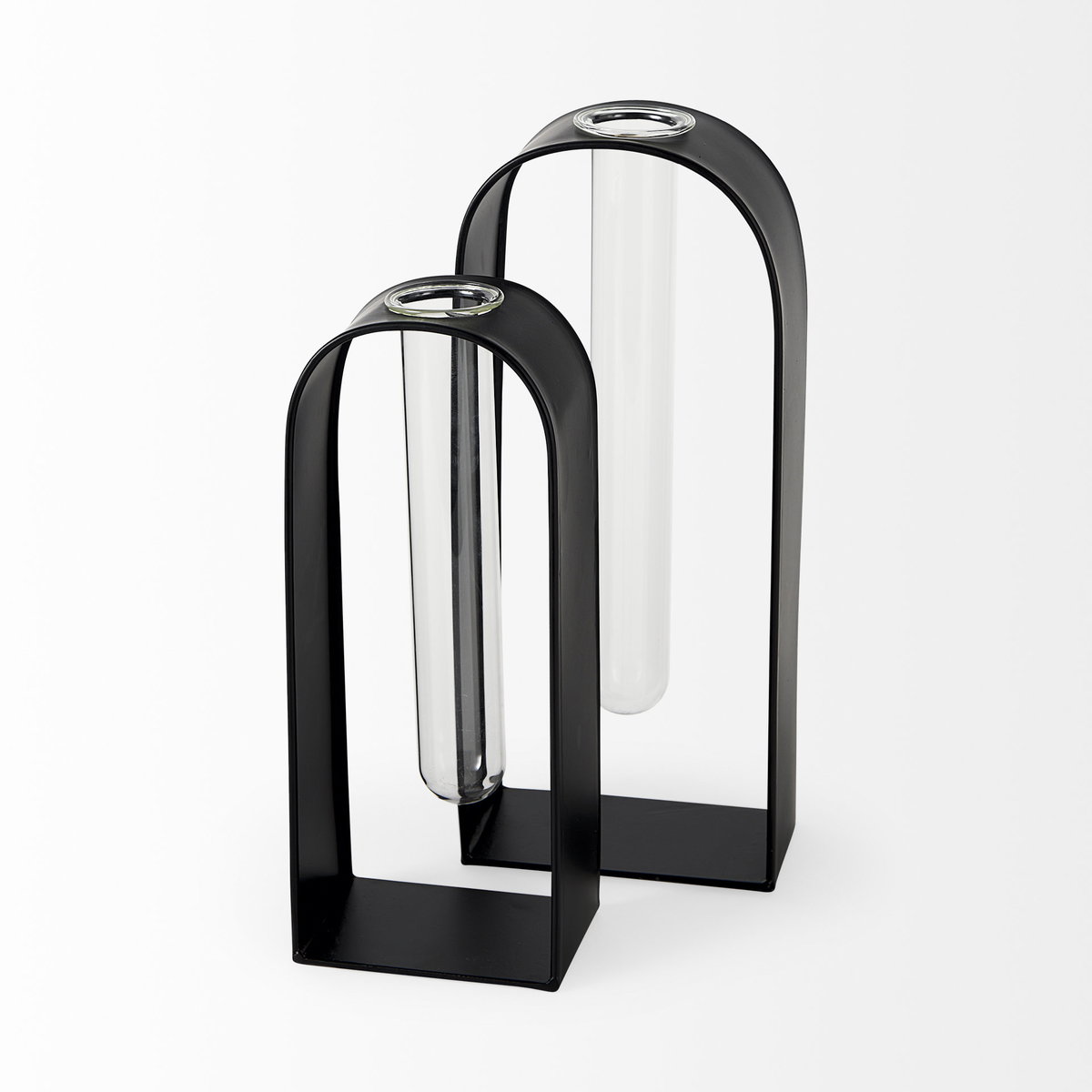 Boyer  Black Metal with Glass Set of Two Test Tube Decorative Objects, by Mercana, 5.12" length x 2.96" width x 12.01" height View 5