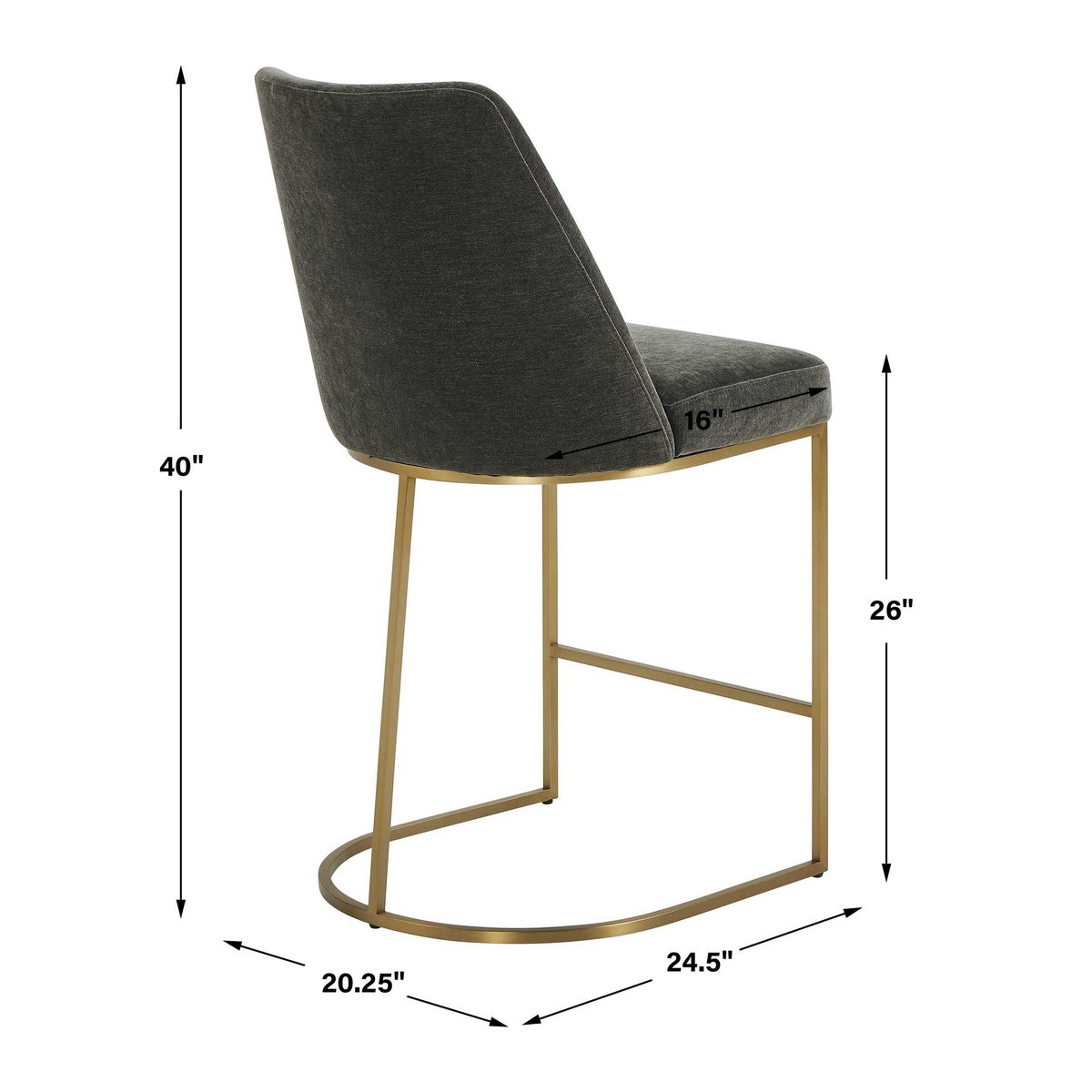 Hanni Charcoal Counter Stool, Counter & Bar Stool by Uttermost, 20.25" width x 40" height x 24.5" depth View 3