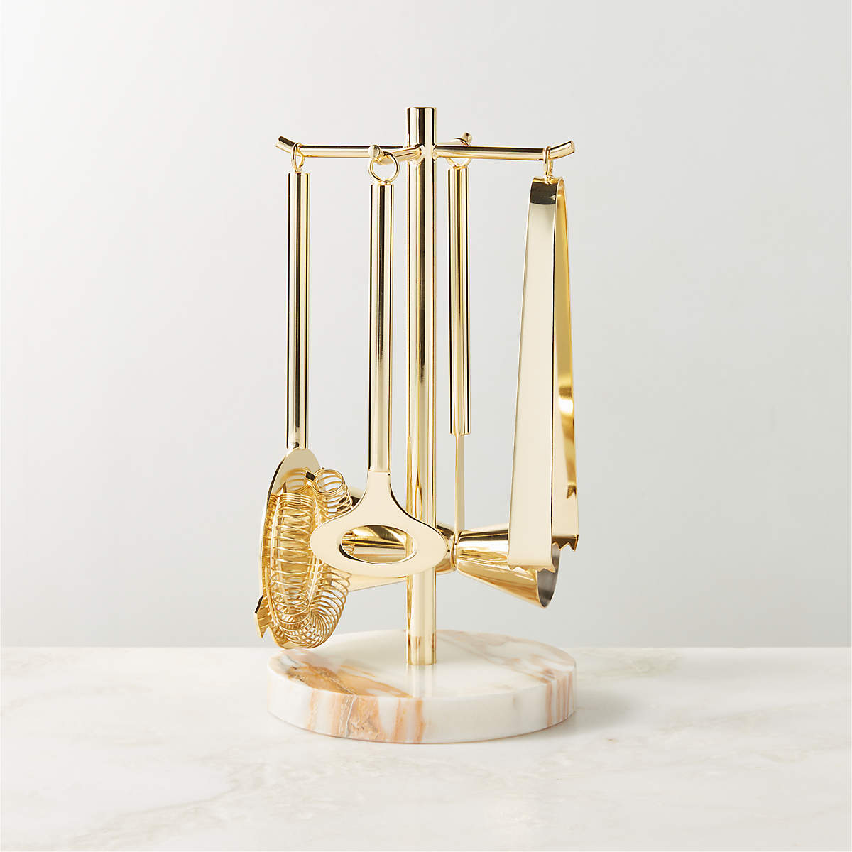 Online Designer Kitchen Purcell 5-Piece Champagne Gold and Marble Bar Tools Set