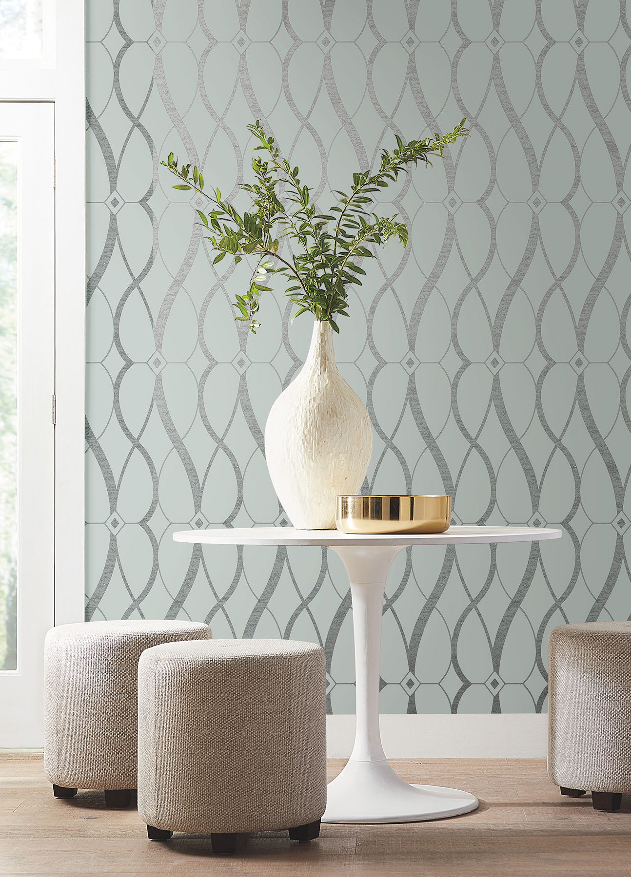 Graceful Geo Spa & Silver Wallpaper large image 