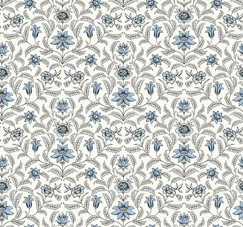 Vintage Blooms Blue Wallpaper