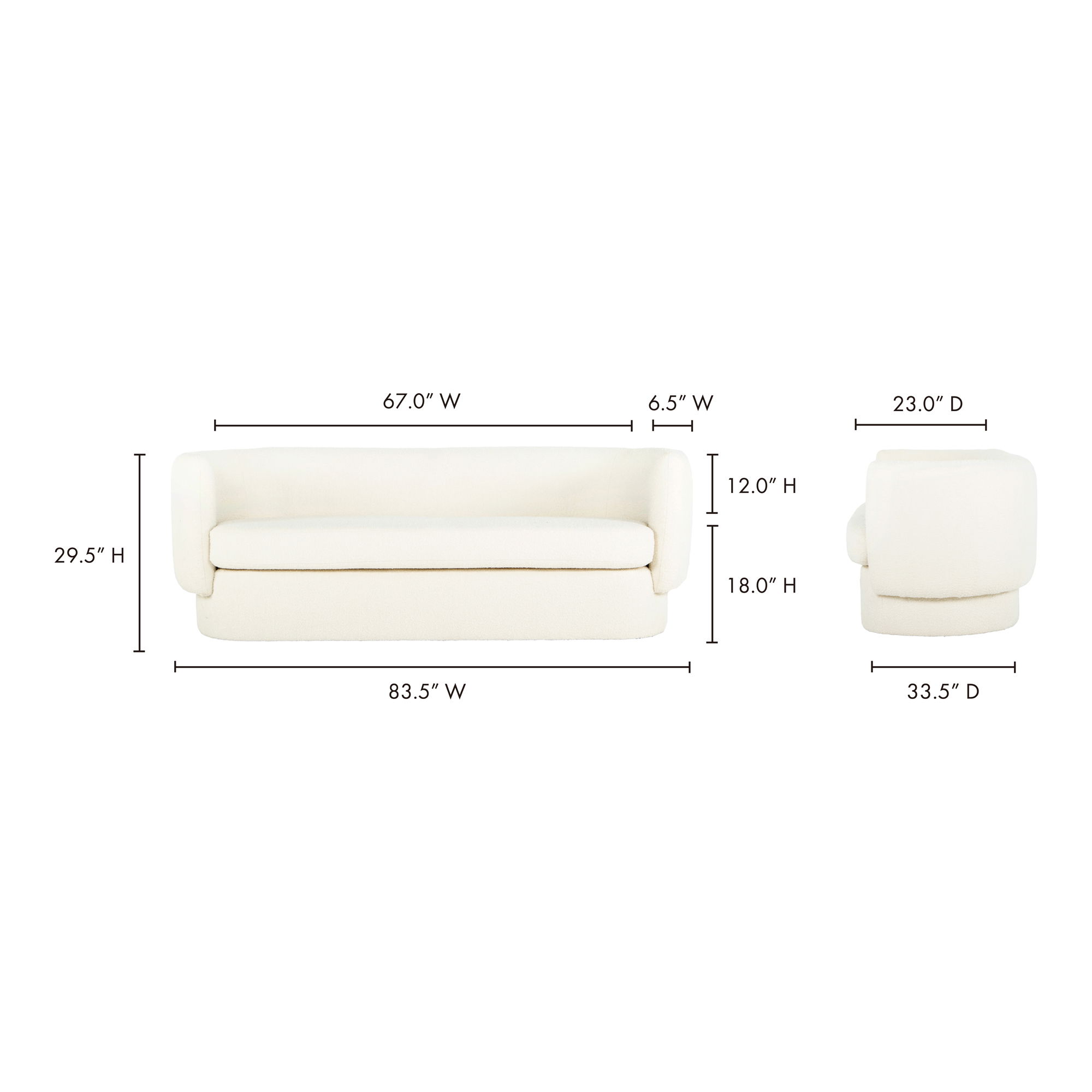 Koba Sofa Maya White, Sofas & Sectional by Moe's Home, 83.75" width x 29.5" height x 33.75" depth View 9