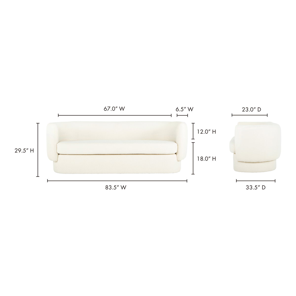 Koba Sofa Maya White, Sofas & Sectional by Moe's Home, 83.75" width x 29.5" height x 33.75" depth View 9