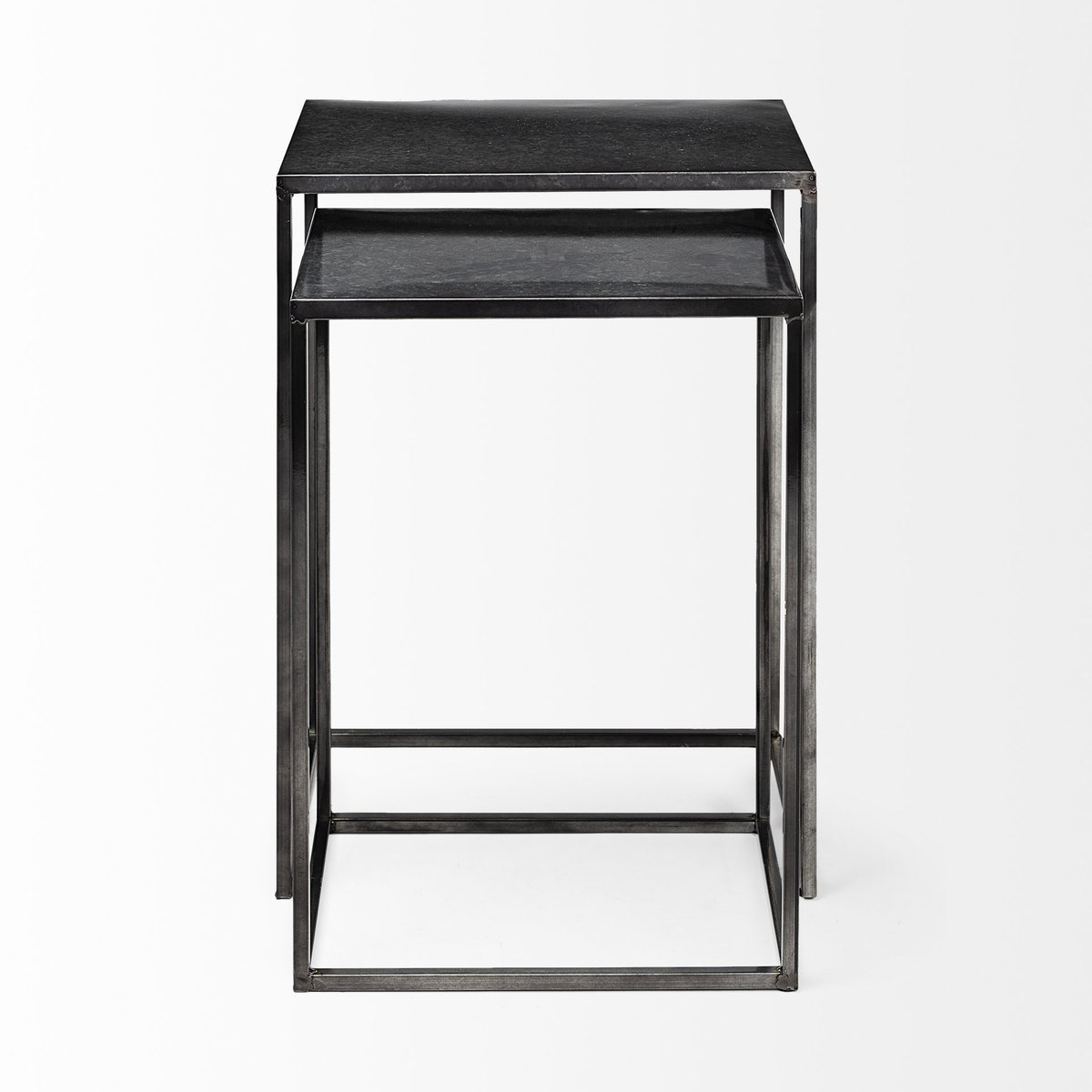 Kasey (Set of 2)  Galvanized Metal Nesting Accent Tables, Side & End Table by Mercana, 17.72" length x 12.6" width x 24.41" height View 5