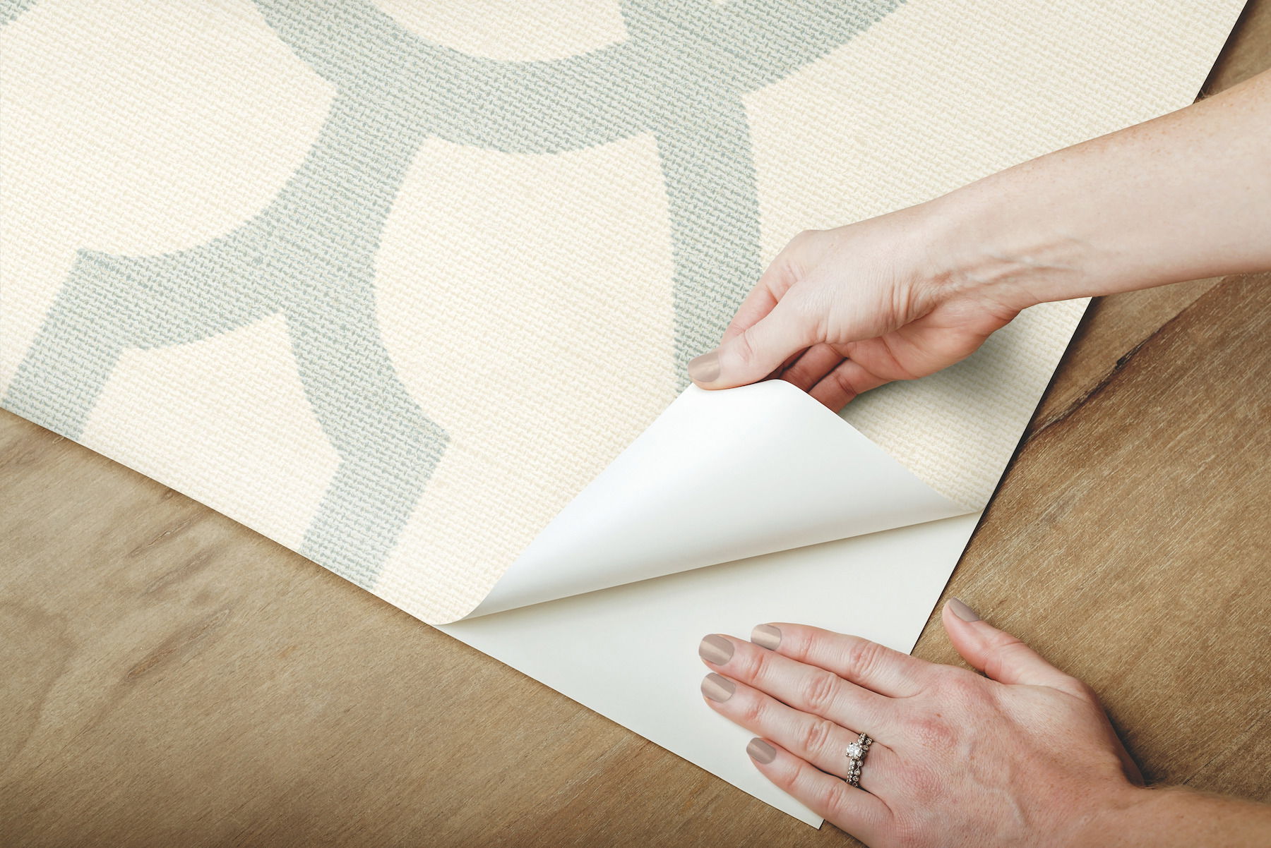 Magnolia Home Woven Trellis Beige & Blue Peel & Stick Wallpaper, by York Wall, 20' length x 1'8.5" width x 0.02" depth View 6