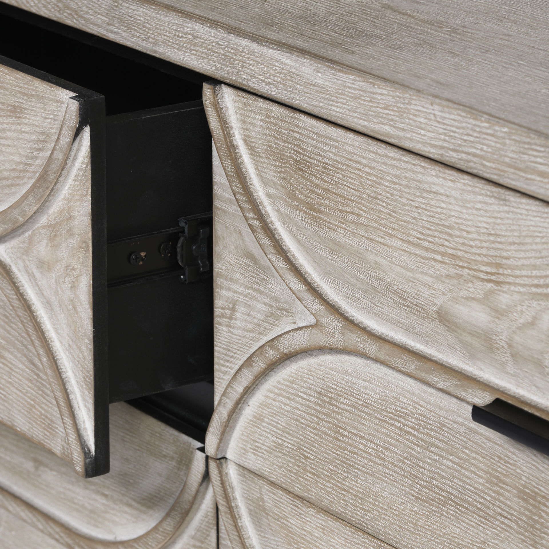 Giselle II Brown Fir Veneer with Black Metal Leg 9 Drawer Sideboard, Sideboards & Buffet by Mercana, 70.08" length x 15.94" width x 31.89" height View 8