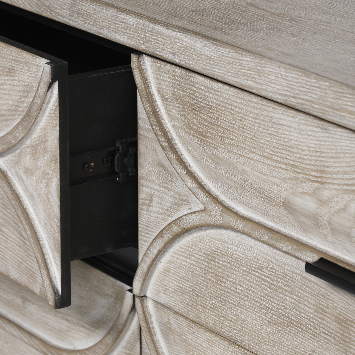 Giselle II Brown Fir Veneer with Black Metal Leg 9 Drawer Sideboard, Sideboards & Buffet by Mercana, 70.08" length x 15.94" width x 31.89" height View 8