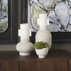 Torres Tall Textured Off White with Gold Metal Vase, by Mercana, 6.3" length x 6.3" width x 15.75" height thumbnail 2