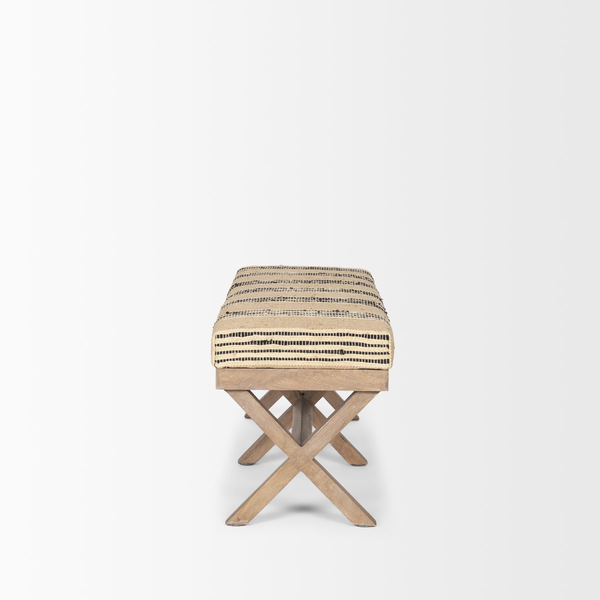 Solis 50L x 16W Brown Base Upholstered Beige/Black Stripe Seat Accent Bench, Benche by Mercana, 50" length x 15.75" width x 18.75" height View 5