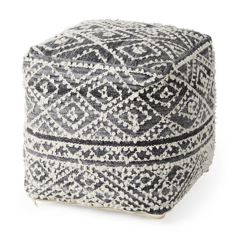 Farida   Dark Gray Wool and Polyester Patterned Pouf