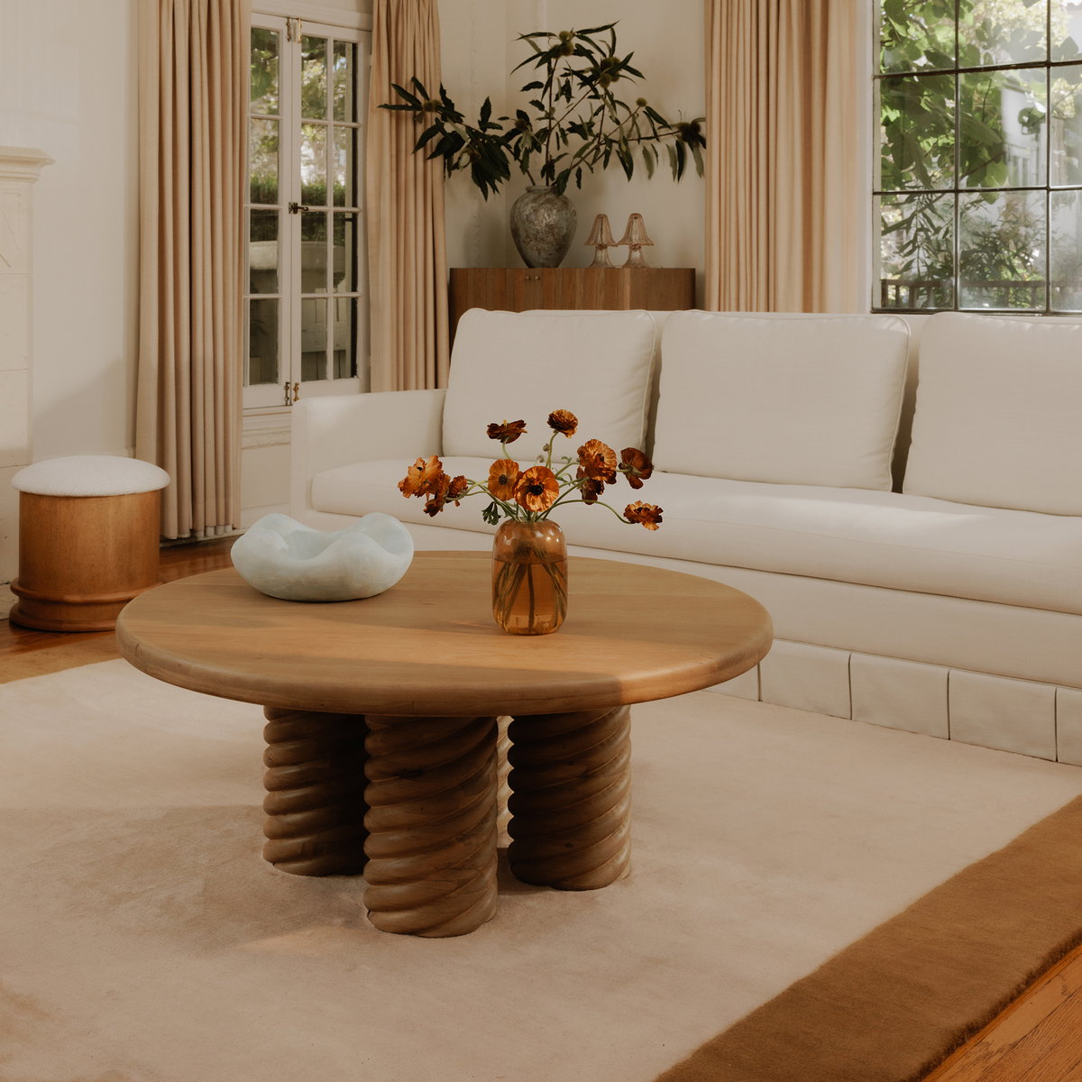 Treccia Round Coffee Table Oak, by Moe's Home, 42" width x 17" height x 42" depth View 7