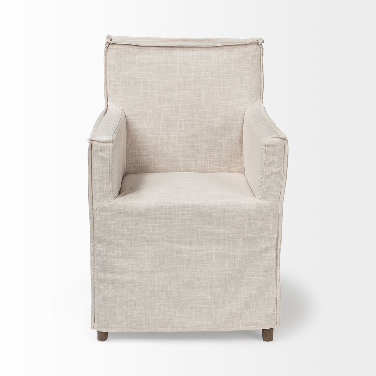 Elbert Solid Back Dining Side Chair | Cream Fabric with Brown Wood, Dining Chair by Mercana, 23.5" length x 22" width x 35.25" height View 4