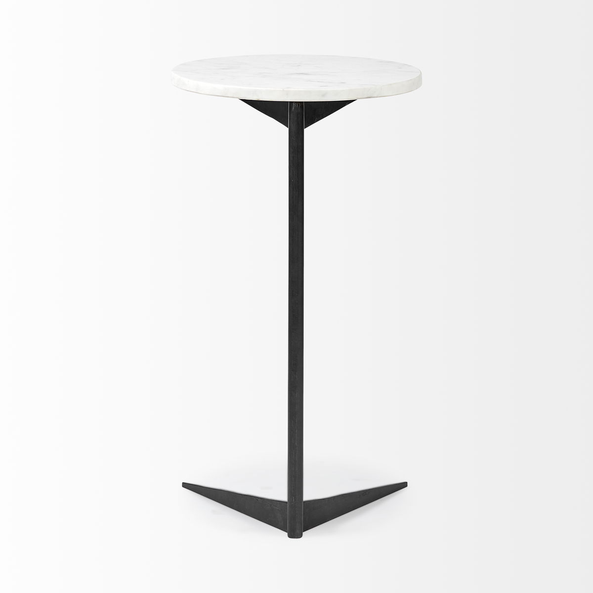 Ballatine II 15L x 15W x 27L White Marble Round Top White with Black Metal Base Accent Table, Side & End Table by Mercana, 15" length x 15" width x 27" height View 6