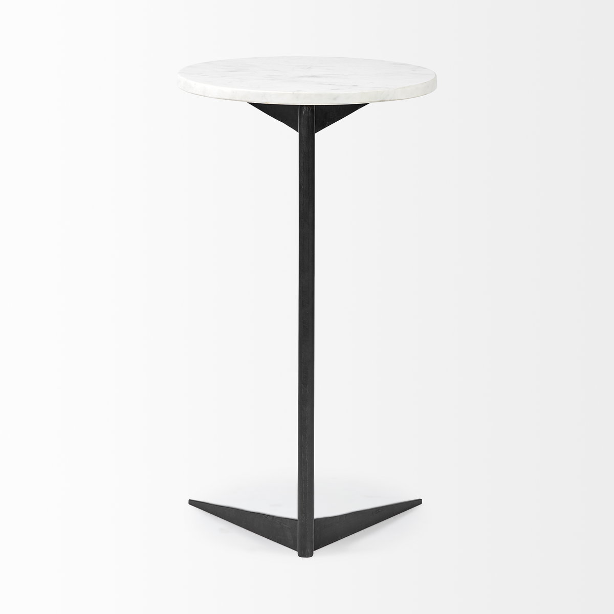 Ballatine II 15L x 15W x 27L White Marble Round Top White with Black Metal Base Accent Table, Side & End Table by Mercana, 15" length x 15" width x 27" height View 6