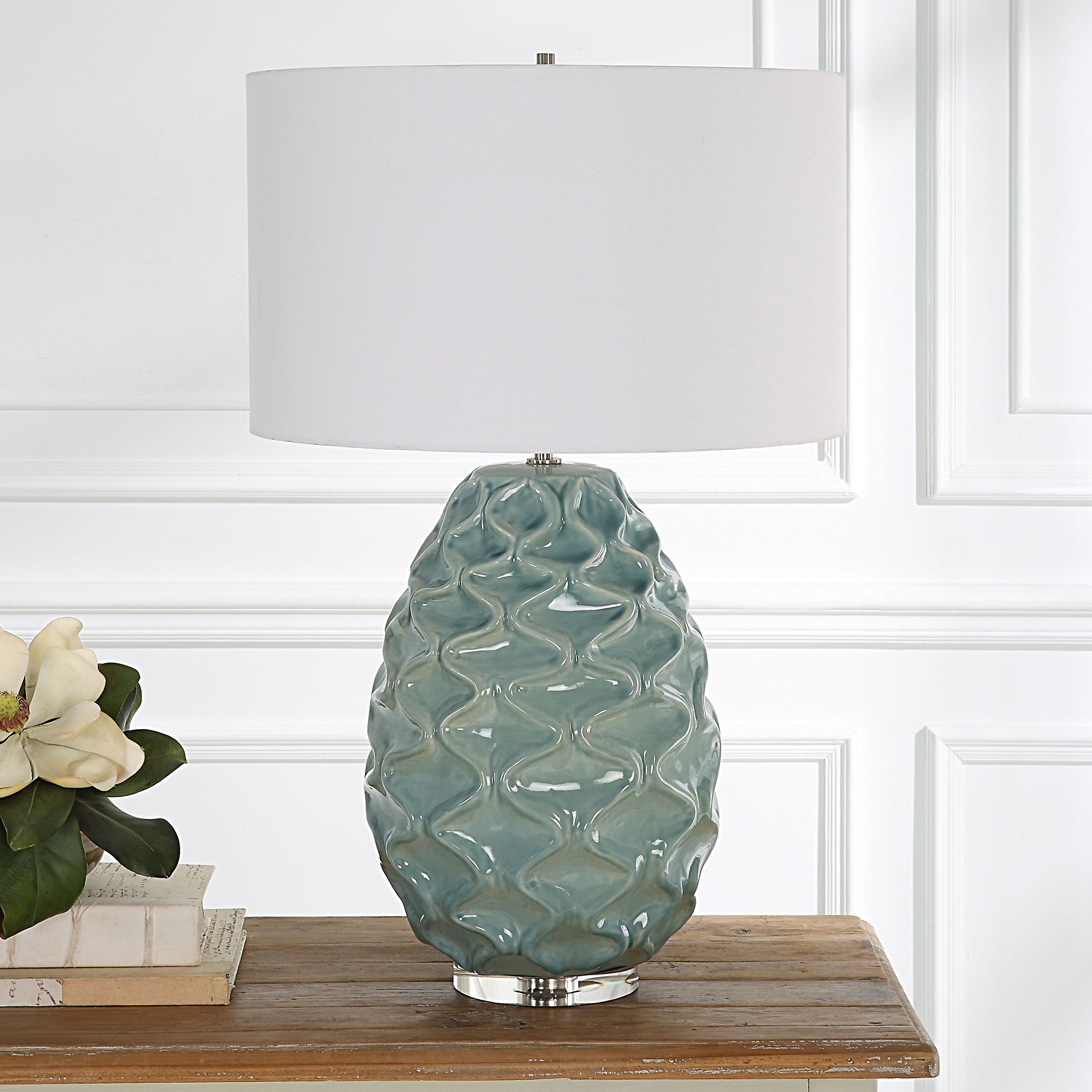 Laced Up Sea Foam Glass Table Lamp large image 