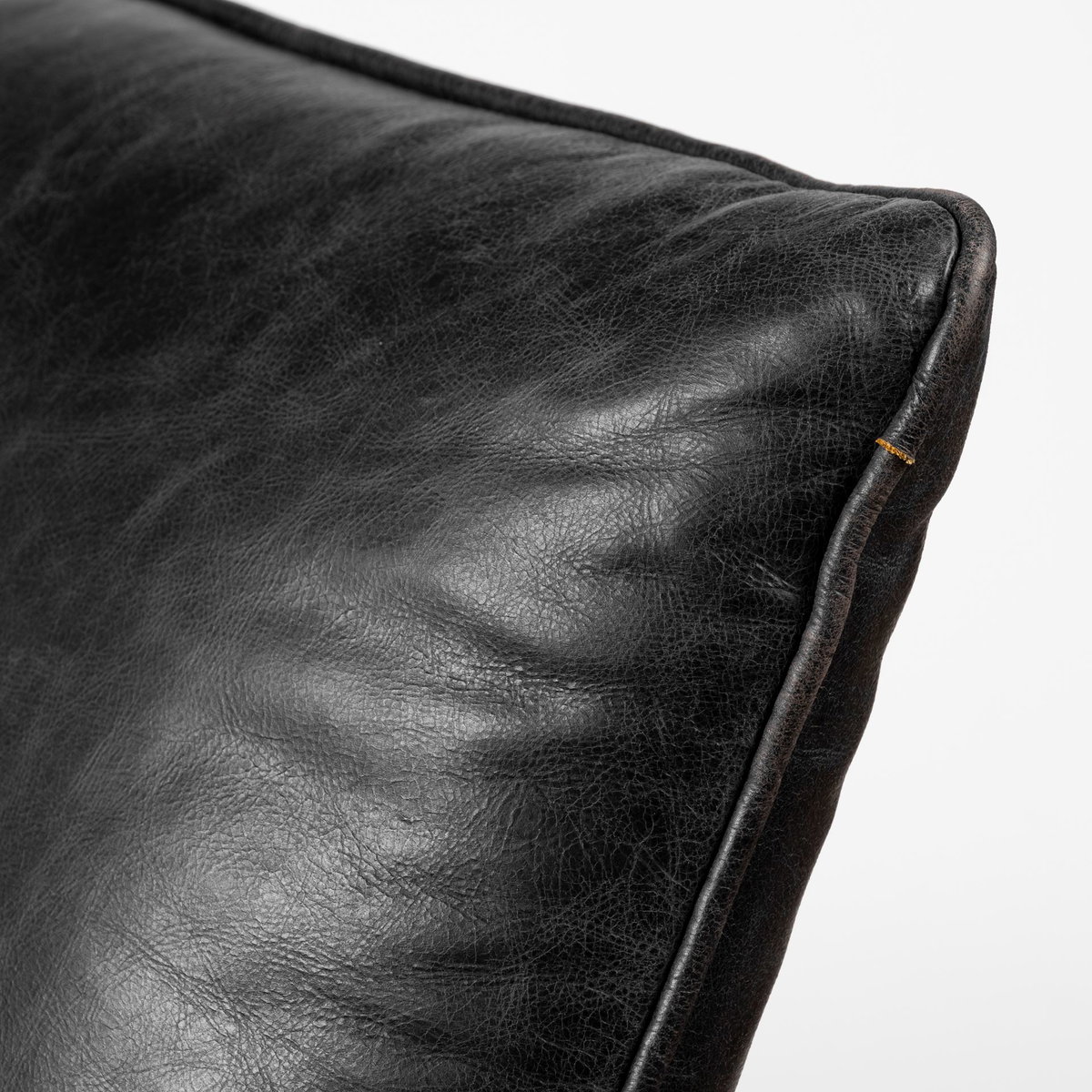 Flavelle II Black Leather Cushion Seat and Solid Iron Base Accent Chair, by Mercana, 28" length x 33.5" width x 27" height View 7