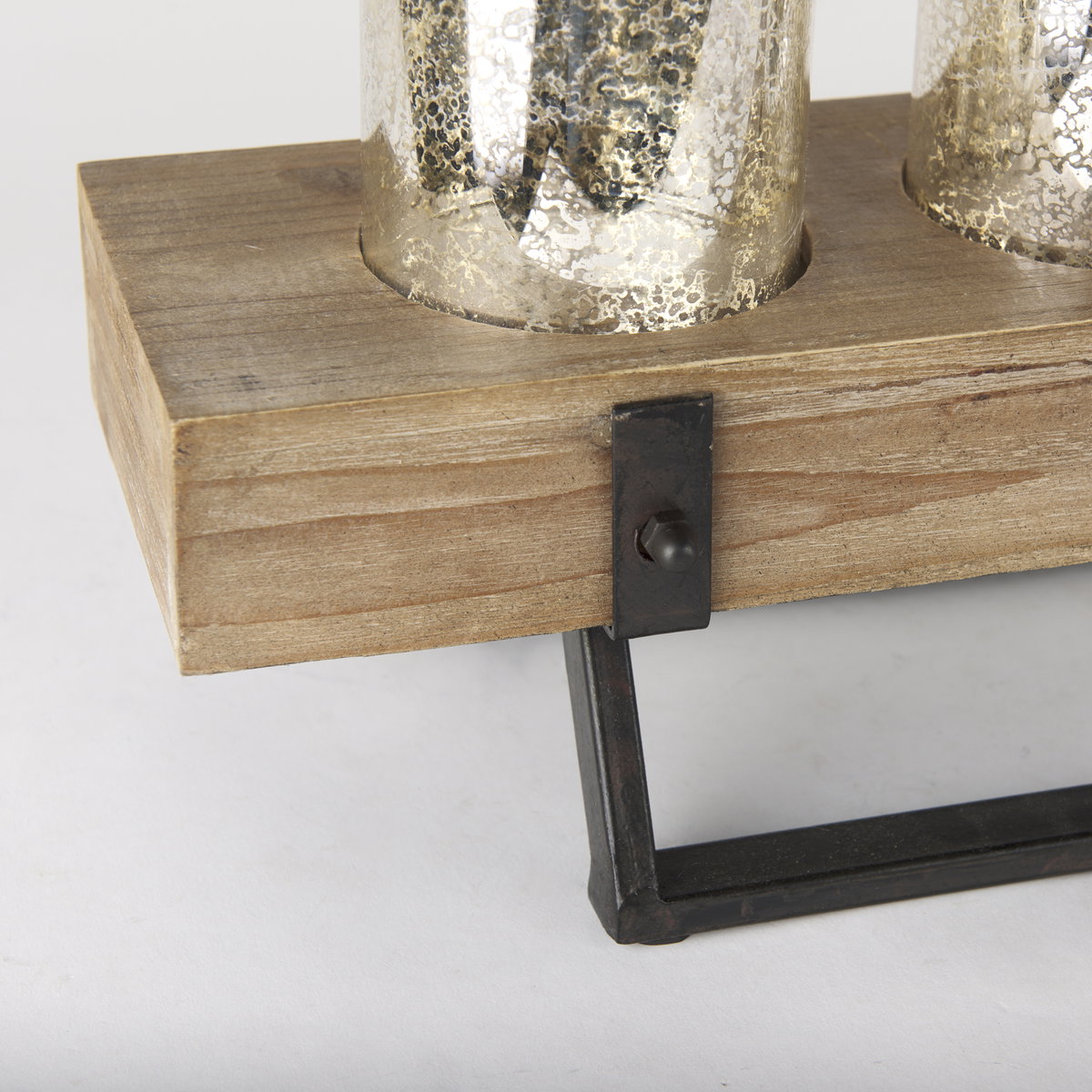 Benk Wood and Black Metal Five Cup Candle Holder, Candles & Candle Holder by Mercana, 27" length x 13.78" width x 7.09" height View 11