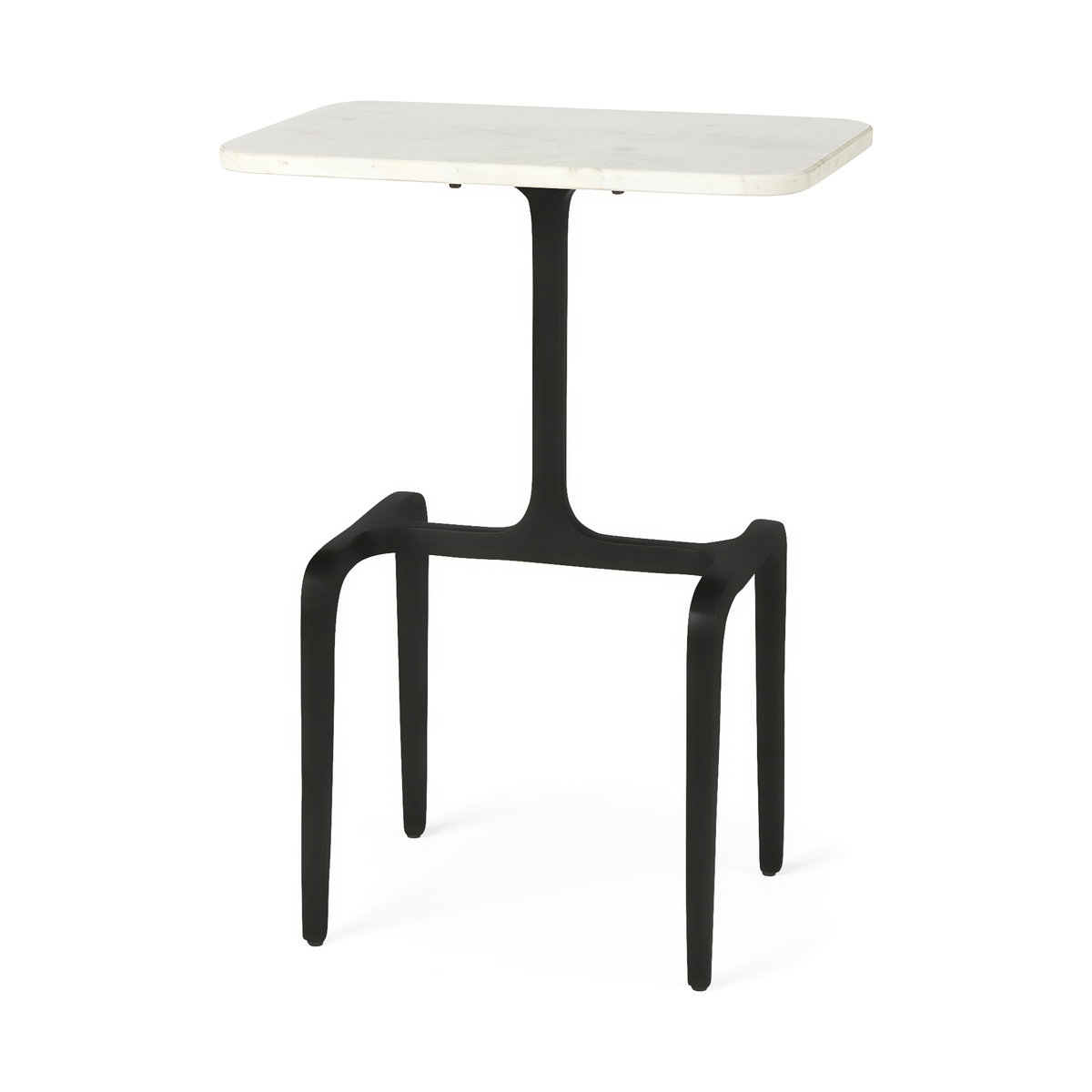 Preston White Marble Tabletop with Matte Black Iron Base Accent Table, Side & End Table by Mercana, 17.3" length x 11.3" width x 22.8" height
