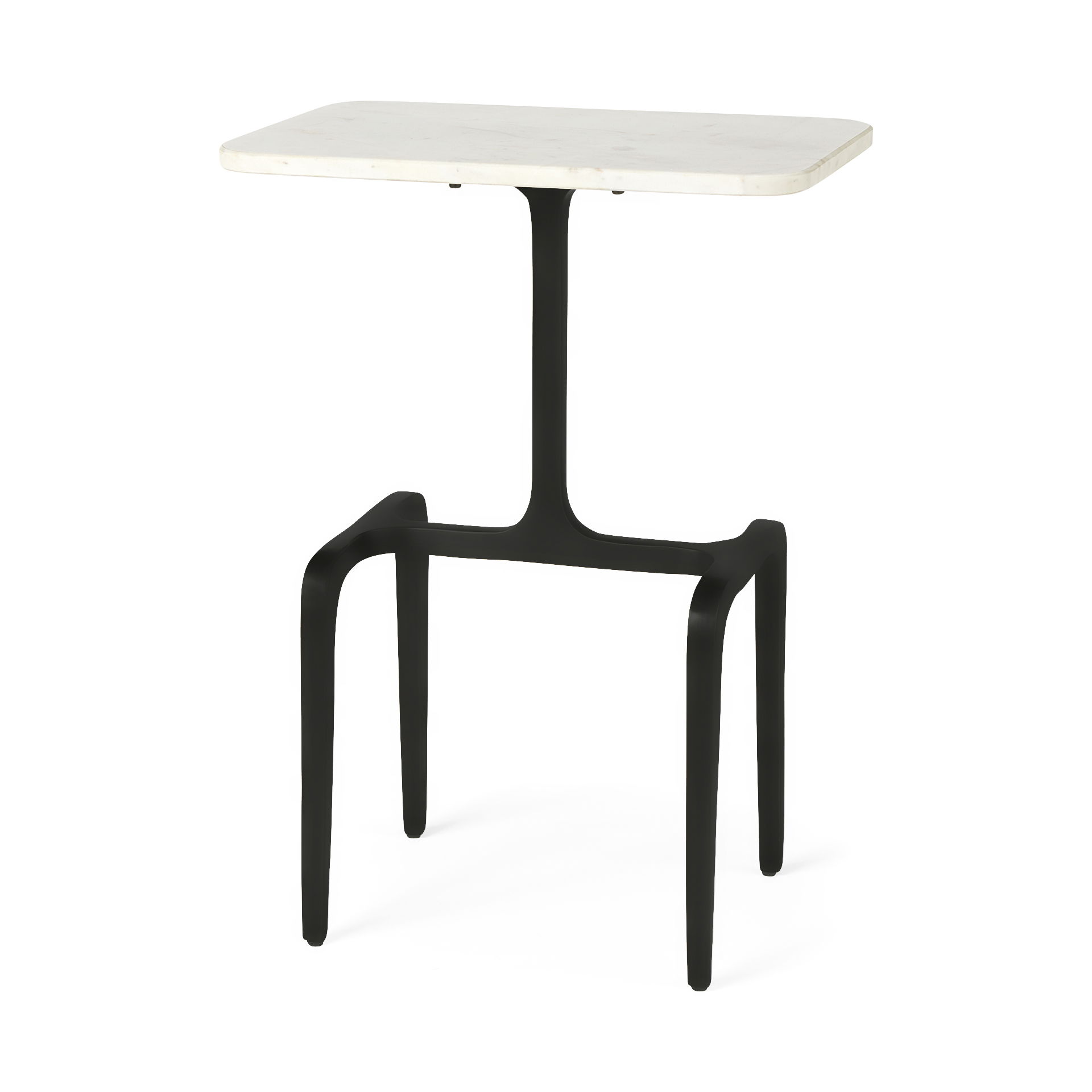 Preston White Marble Tabletop with Matte Black Iron Base Accent Table large image 