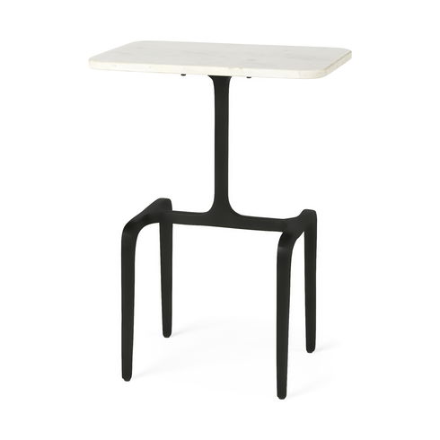 Preston White Marble Tabletop with Matte Black Iron Base Accent Table