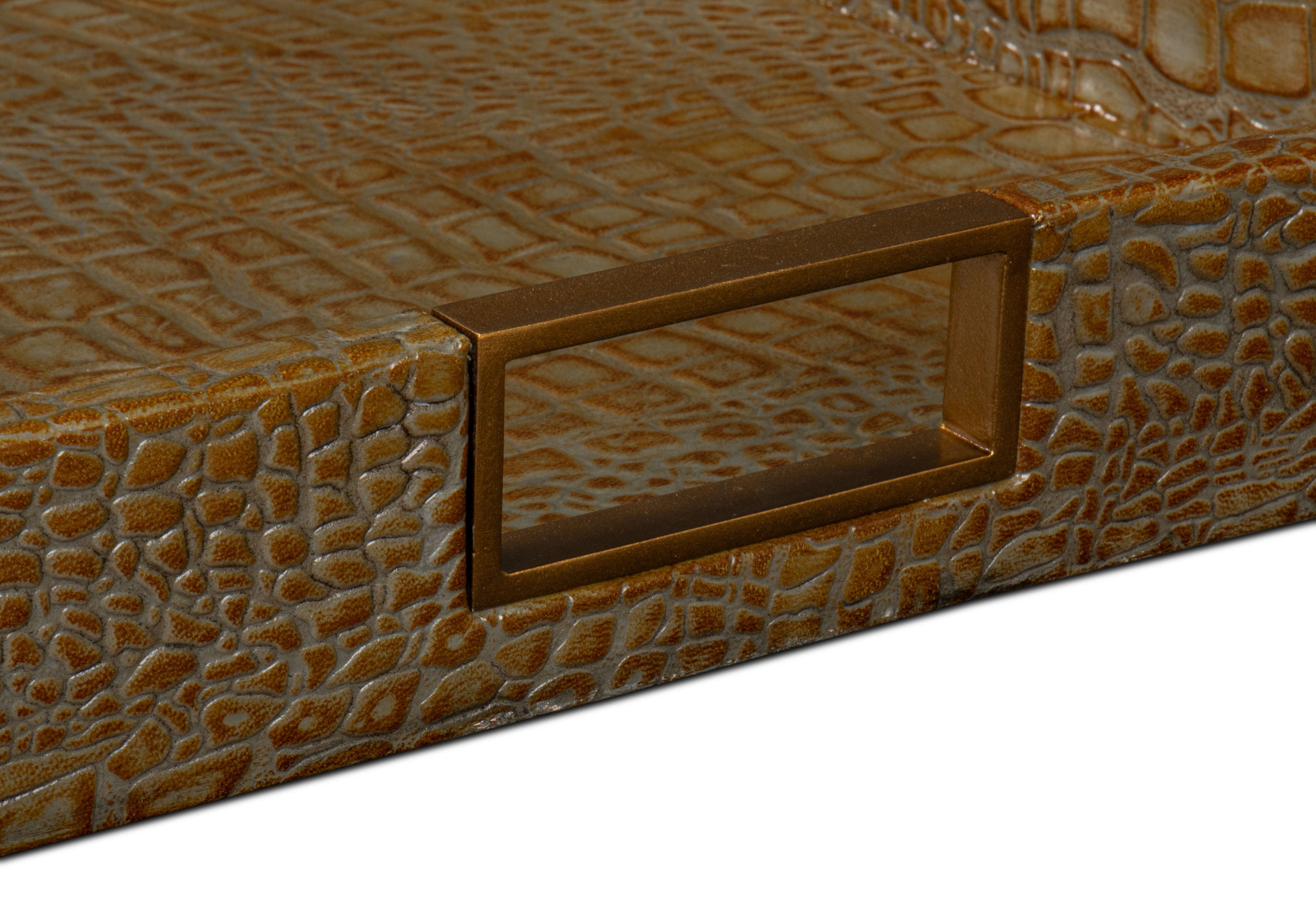 Norton Leather Tray,Croco Leather,Ant Gr, Decor by Sarreid, 24" length x 18" width x 2.5" height View 12