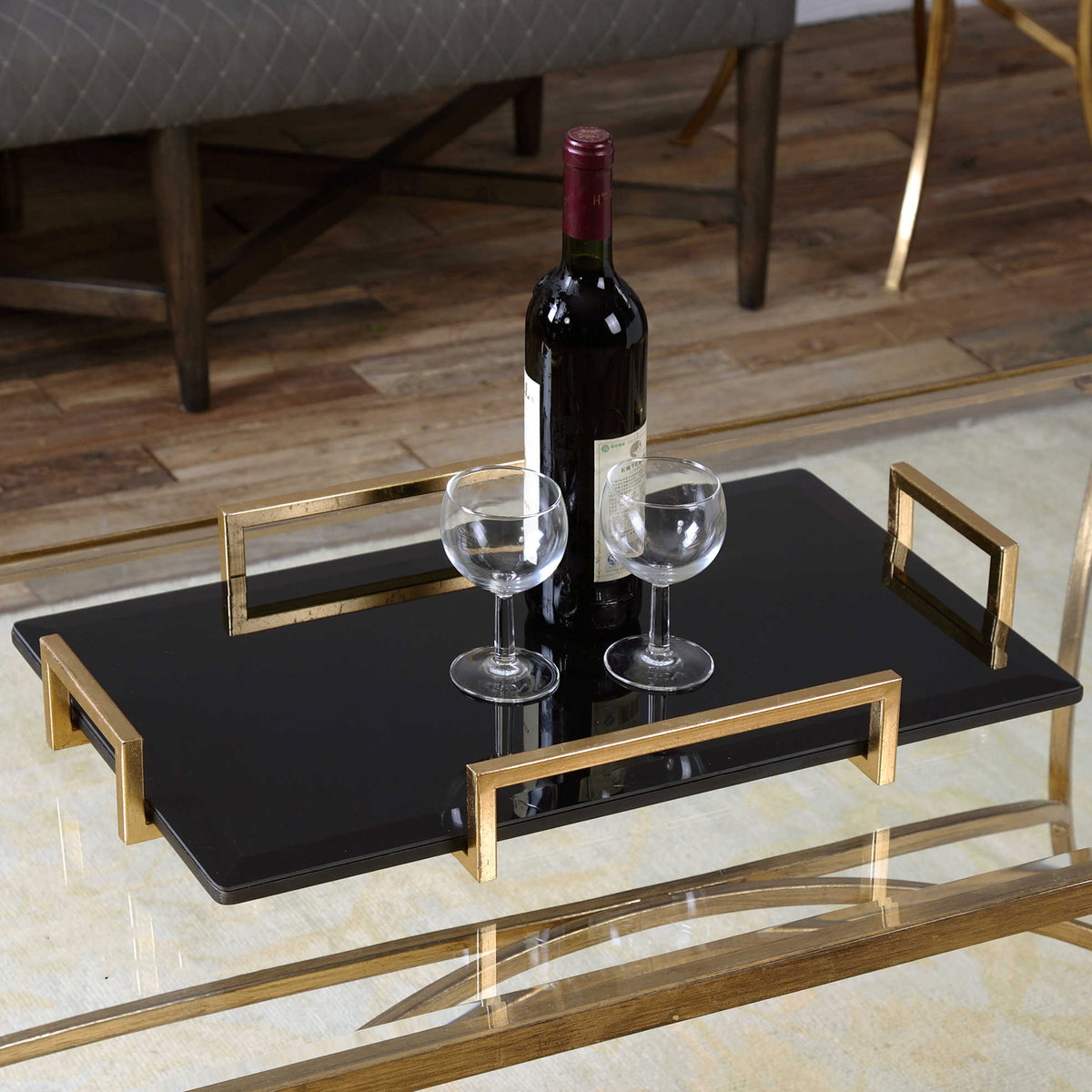 Ettore Black Glass Tray, Decorative Tray by Uttermost, 24" width x 3.5" height x 13.75" depth View 2