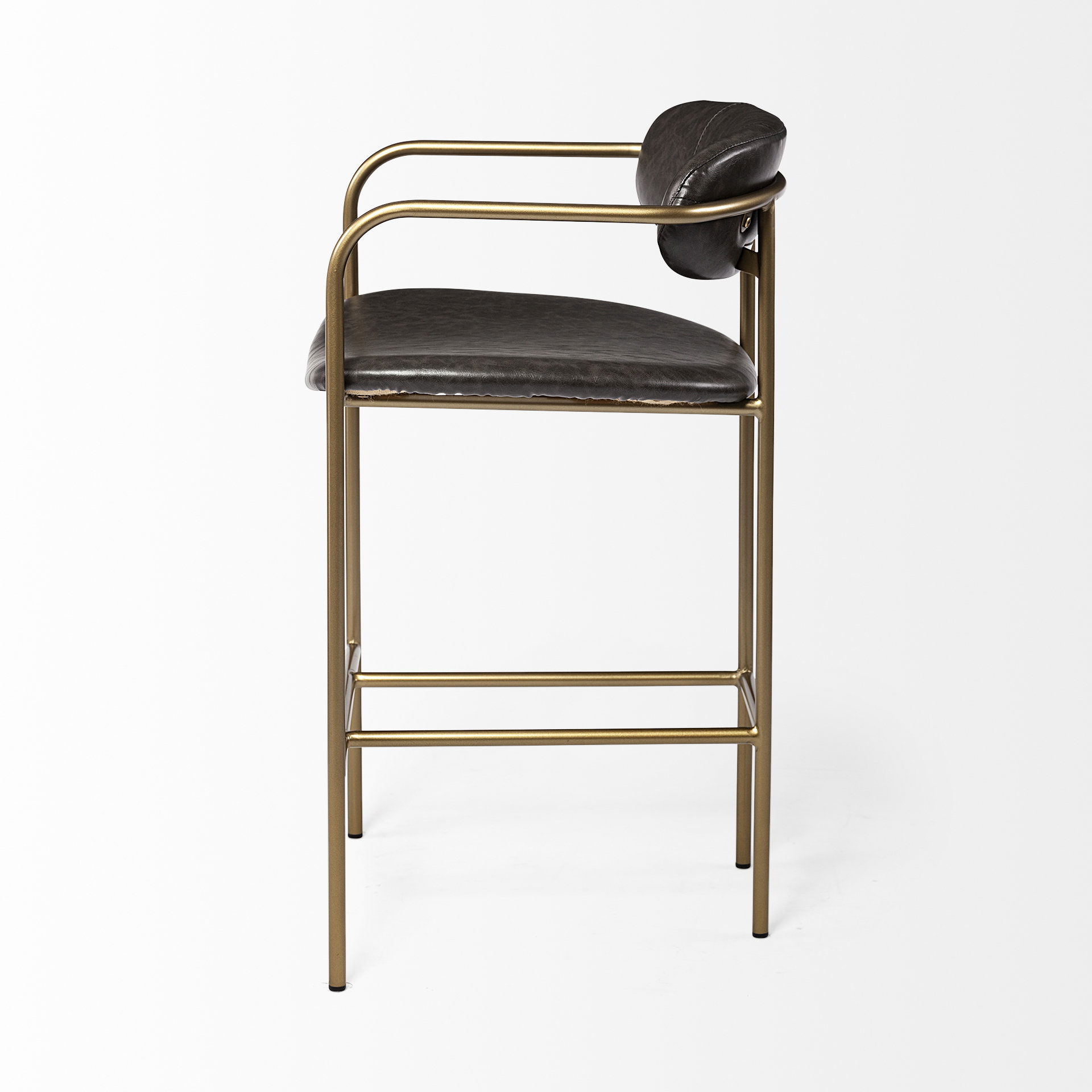 Parker Brown Faux Leather Seat Gold Metal Counter Stool, Counter & Bar Stool by Mercana, 19" length x 19.75" width x 36" height View 4