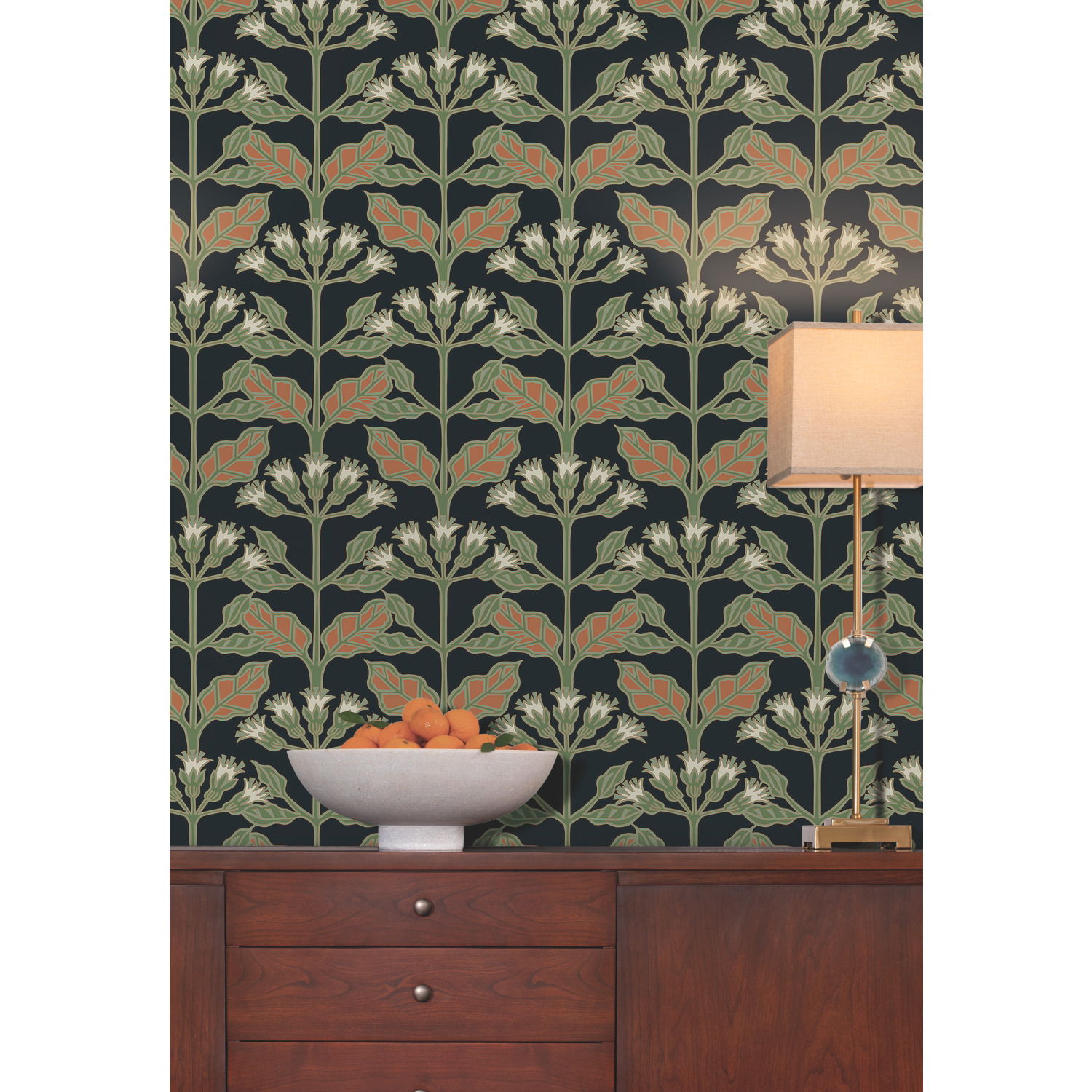 Tracery Blooms Black Metallic Wallpaper large image 