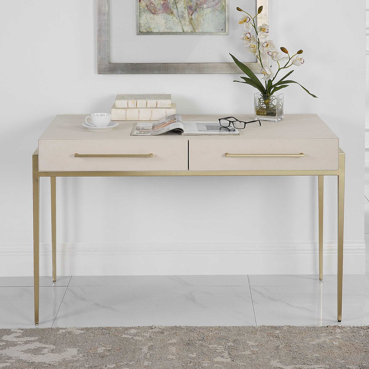 Jewel Modern White Desk, by Uttermost, 48" width x 30" height x 22" depth View 4