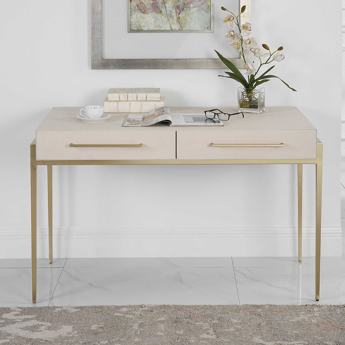 Jewel Modern White Desk, by Uttermost, 48" width x 30" height x 22" depth View 4