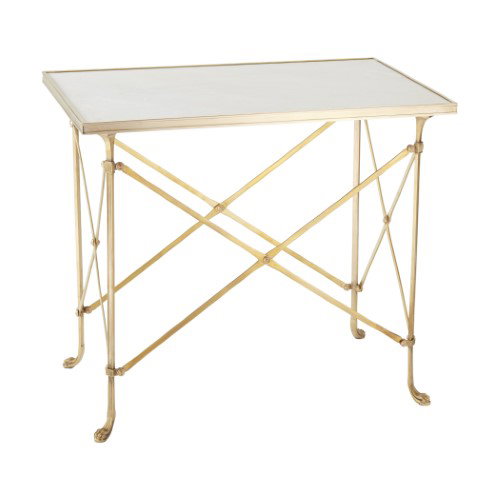 Rectangular Directoire TableBrassWhite Marble, by Global Views, 2'6.25" length x 1'7.25" width x 2'2.5" height View 2