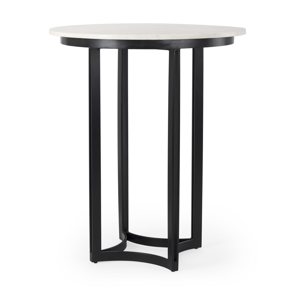 Tanner 32'L x 32'W Pedestal Dining Table | White Marble & Black Metal | Seats 2, by Mercana, 32" length x 32" width x 36" height View 1