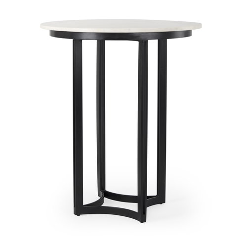 Tanner 32"L x 32"W Pedestal Dining Table | White Marble & Black Metal | Seats 2