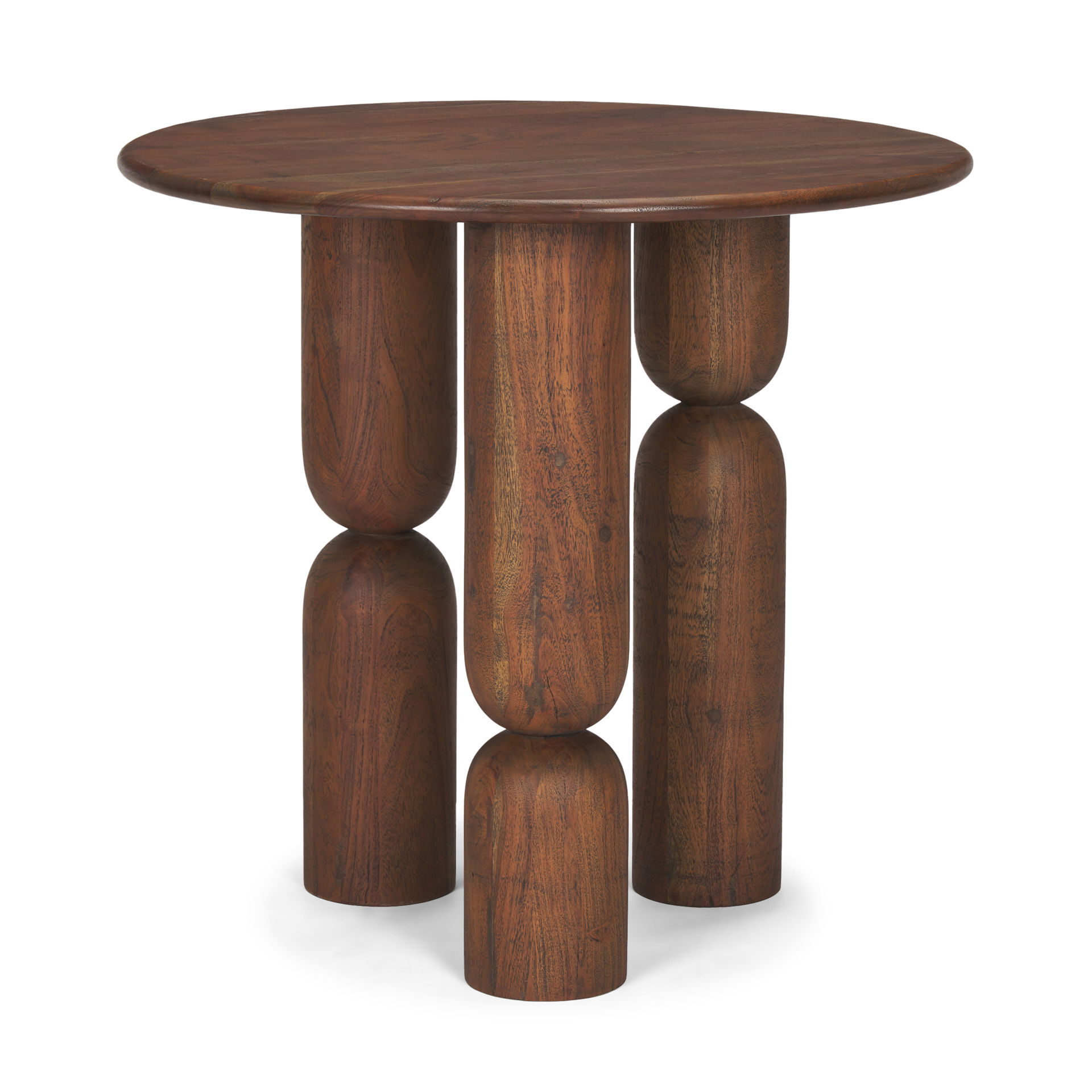 Sonel Pedestal Medium Dark Brown Acacia Wood Foyer Table, Side & End Table by Mercana, 32" length x 32" width x 30" height View 1