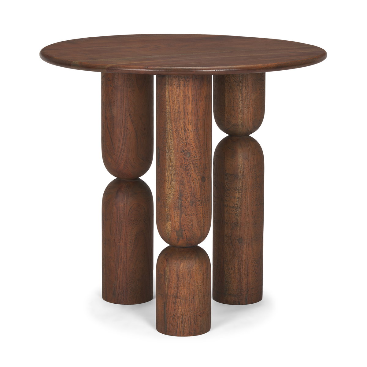 Sonel Pedestal Medium Dark Brown Acacia Wood Foyer Table, Side & End Table by Mercana, 32" length x 32" width x 30" height View 1