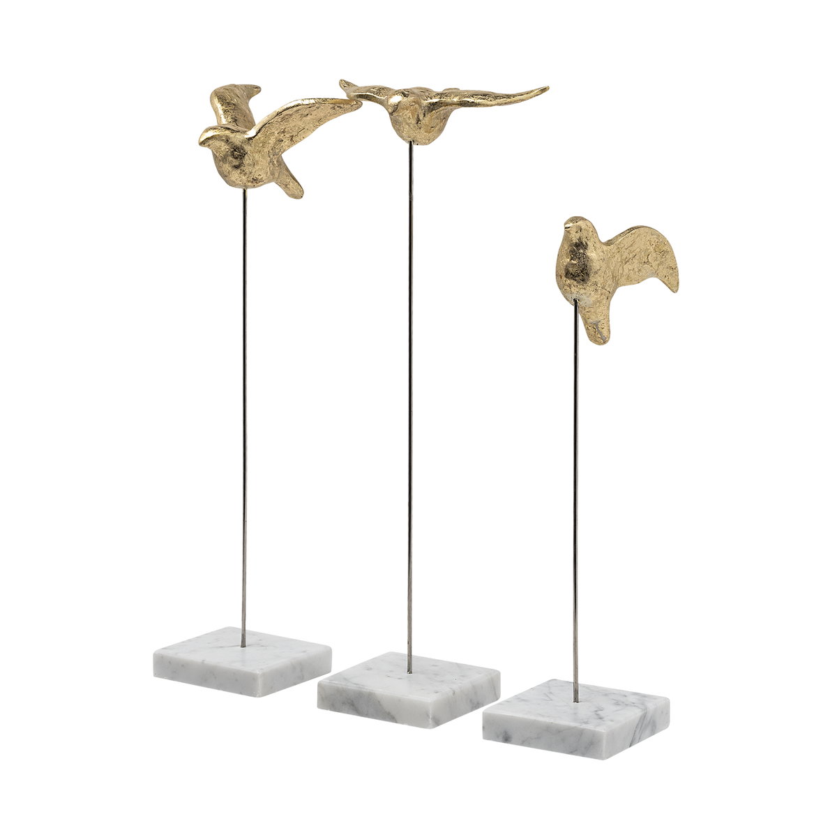 Aya Set of 3 11L x 4W Gold Metal Decorative Birds, Decorative Object by Mercana, 11.42" length x 3.54" width x 16.14" height View 1