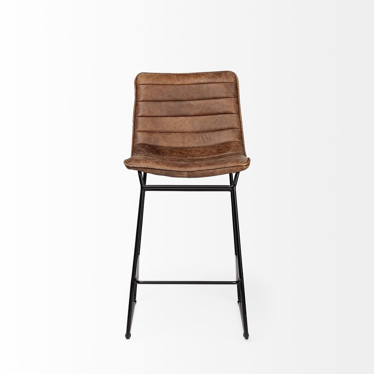 Meritt 37' Total Height Brown Leather Seat Black Metal Frame Stool, Counter & Bar Stool by Mercana, 17.7" length x 21.7" width x 37.8" height View 4