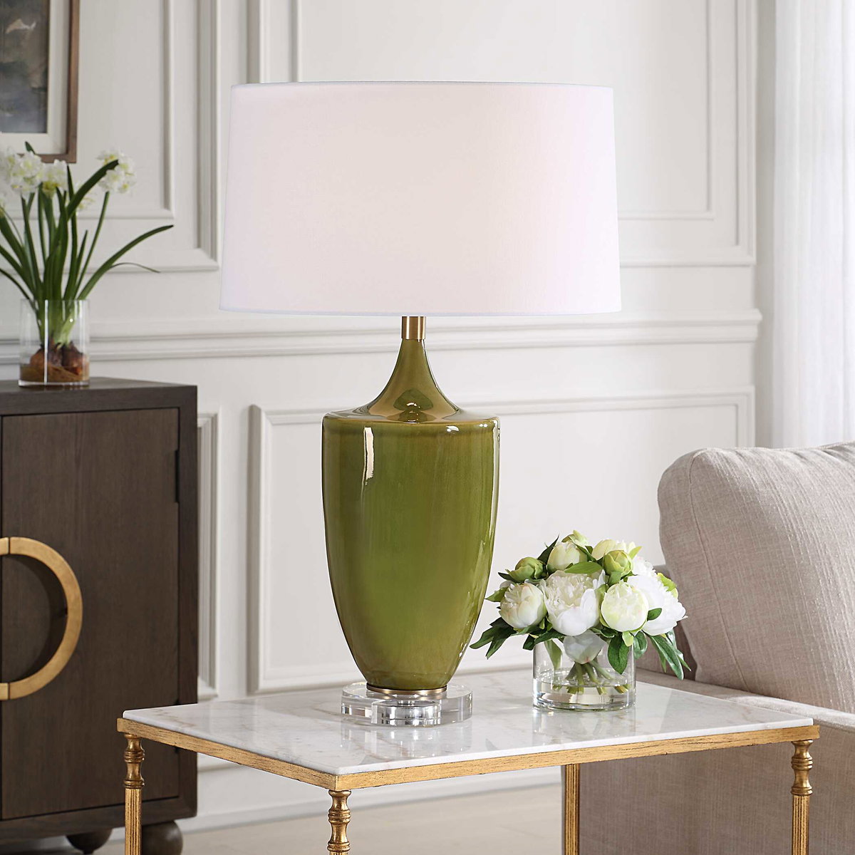Adela Moss Green Table Lamp, by Uttermost, 18" width x 28.75" height x 18" depth View 2
