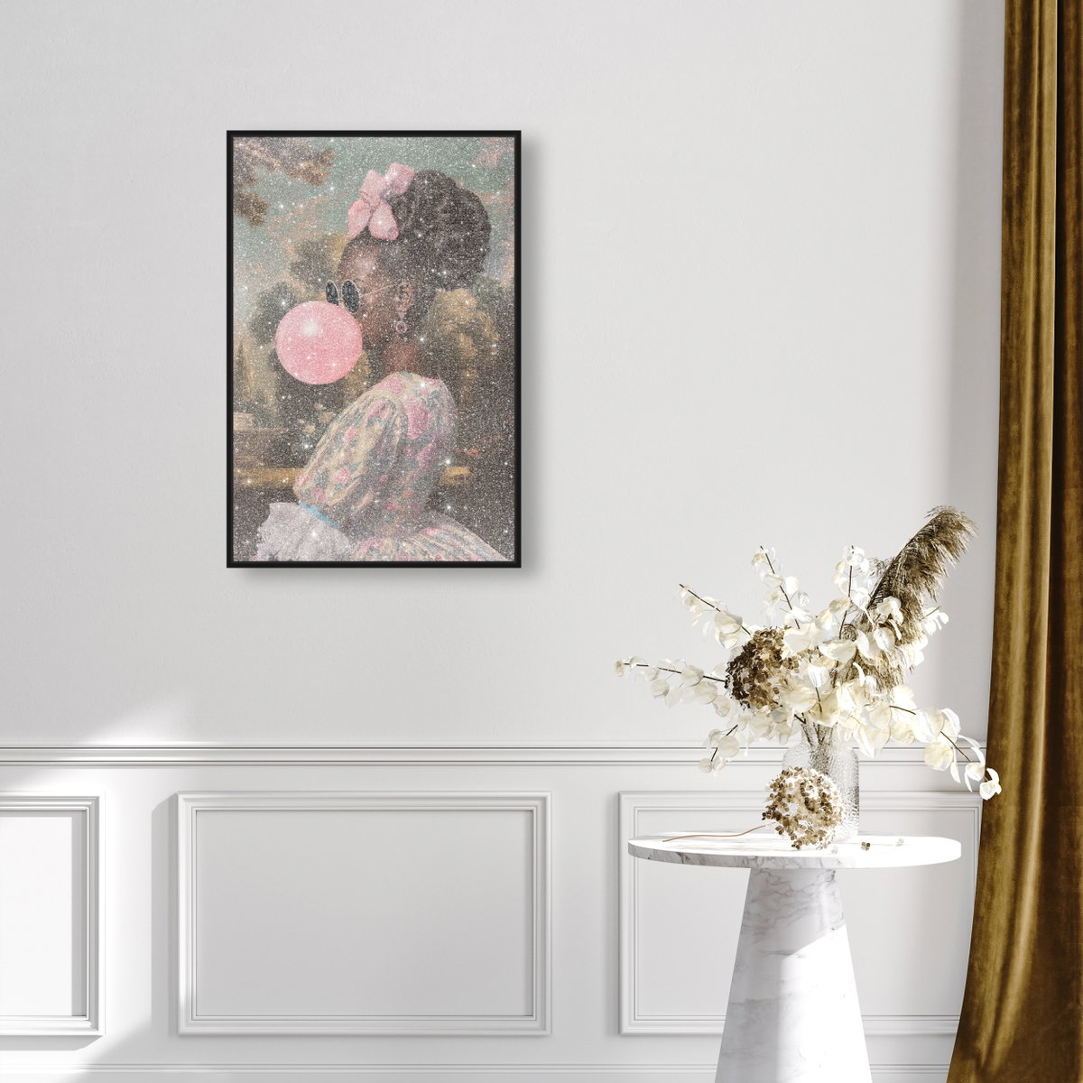 Roses and Rebellion - With Diamond Dust and Glitter (Black Glitter, Diamond Dust), Art by Oliver Gal,  20x30 View 3